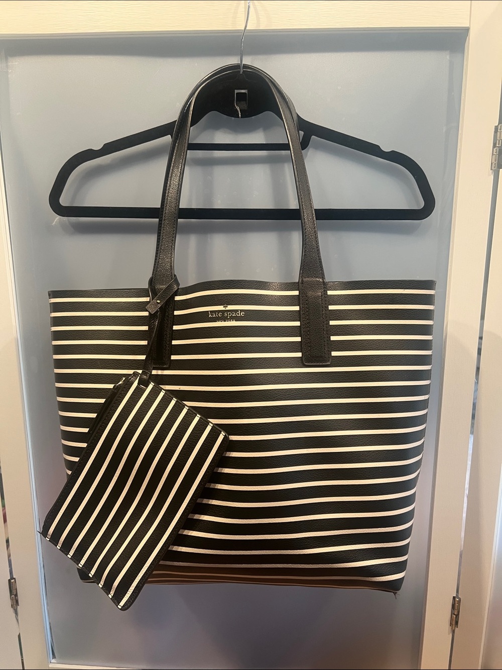 Kate Spade Arch Lauren Stripe Reversible Tote in black multi